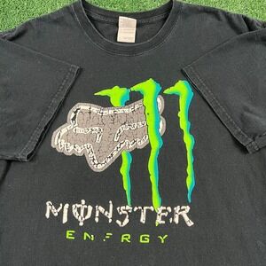 VTG Gildan T-Shirt Men's Large Black Cotton Fox Monster Energy Travis Scott Y2K